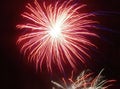 Vibrant Red and White Fireworks Exploding at Preston Riversway Festival Night Sky Royalty Free Stock Photo