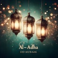 Dazzling Eid al-Adha Mubarak: Illuminated Festive Lanterns Royalty Free Stock Photo