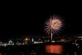 Dazzling fireworks over Aberdeen cityscape in a dark night sky