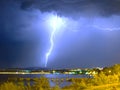 Huge lightning in the storm near the sea Royalty Free Stock Photo
