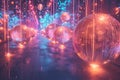 Dazzling Neon Geometric Spheres