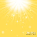 Dazzling sunshine sun rays with bokeh on yellow background. Beautiful sunny banner with sunburst sunbeams. Abstract Royalty Free Stock Photo