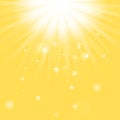 Dazzling sunshine sun rays with bokeh on yellow background. Beautiful sunny banner with sunburst sunbeams. Abstract Royalty Free Stock Photo