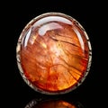 dazzling sunstone cabochon with plated copper inclusions andspa