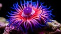 Dazzling undersea tropical fluorescent sea anemone in vibrant deep sea coral reef ecosystem