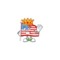 A dazzling of USA flag with pole stylized of King on cartoon mascot design