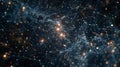 A dazzling view of a decentralized network galaxy with bright nodes of various sizes connected by tangled lines