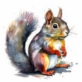 Forest animals, mischievous squirrel, watercolor illustration