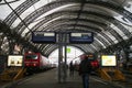 DB regio train ready for departure for Leipzig on the platforms of the main station of the city, Dresden Hauptbahnhof, in Germany. Royalty Free Stock Photo