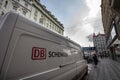 DB Schenker logo on delivery truck in Prague. DB Schenker, part of Deutsche bahn, is German Logistics company providing courier