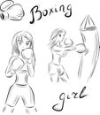 Boxing girls sketch set with gloves
