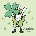 Happy St. Patrick`s Day white rabbit cartoon illustration