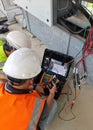 DC cable insulation testing at inverter terminal by electrical engineer team. Royalty Free Stock Photo