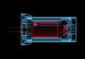 DC Electric motor (3D xray red and blue transparent) Royalty Free Stock Photo