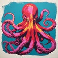 Dc Octopus Red Pink Artwork - Bold Lithographic Style - 20x24 Inches