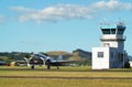 DC3 and Control Tower Royalty Free Stock Photo