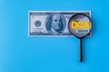 DCA text on magnifying over dollar bank Royalty Free Stock Photo