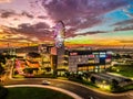 Cakung, East Jakarta, Indonesia (02/Mei/2019) : Aerial view of the sunset with colorful clouds at Aeon Mall JGC