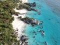 The drone aerial view of water rocks beach,Bermuda