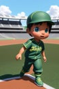 3dcute young baseball player in stadium background. Generative AI