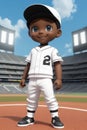 3dcute young baseball player in stadium background. Generative AI