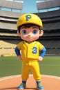 3dcute young baseball player in stadium background. Generative AI