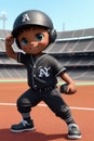 3dcute young baseball player in stadium background. Generative AI