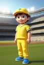 3dcute young baseball player in stadium background. Generative AI