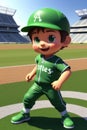 3dcute young baseball player in stadium background. Generative AI