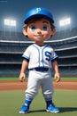 3dcute young baseball player in stadium background. Generative AI