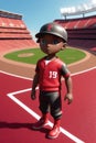 3dcute young baseball player in stadium background. Generative AI