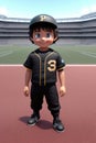 3dcute young baseball player in stadium background. Generative AI