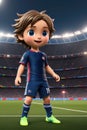 3dcute young soccer player in stadium background. Generative AI