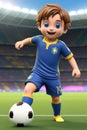 3dcute young soccer player in stadium background. Generative AI