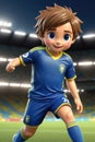 3dcute young soccer player in stadium background. Generative AI