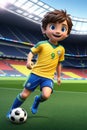 3dcute young soccer player in stadium background. Generative AI