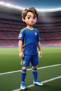 3dcute young soccer player in stadium background. Generative AI