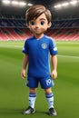 3dcute young soccer player in stadium background. Generative AI