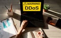 DDoS attack detection message. Virus and Hacking. Cyber security and internet concept.