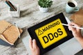 DDoS attack detection message. Virus and Hacking. Cyber security and internet concept.