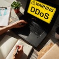 DDoS attack detection message. Virus and Hacking. Cyber security and internet concept.