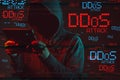 DDOS concept with faceless hooded male person Royalty Free Stock Photo