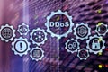 DDoS Cyber Attack. Technology, Internet and Protection Network concept. Server datacenter background.