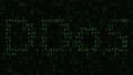DDoS caption on the computer screen made of text and numeric symbols. 3D rendering