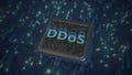 DDOS text on a computer processor 3d rendering