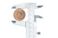DDR coin is pressed in the caliper Royalty Free Stock Photo