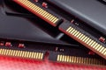 DDR4 DRAM computer memory close-up in red light