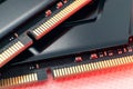 DDR4 DRAM memory chipset close-up in red light Royalty Free Stock Photo