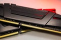 DDR4 DRAM memory modules close-up in red light Royalty Free Stock Photo