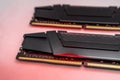 DDR4 DRAM memory modules close-up in red light Royalty Free Stock Photo